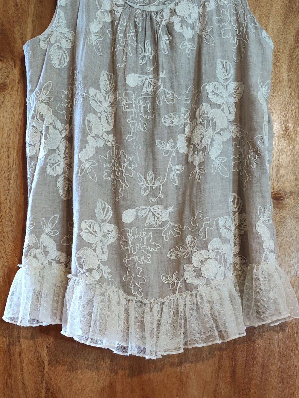 Krazy Kat Embroidered Top Oatmeal Cream Lace Ruffle Sleeveless Cotton India Med - Picture 5 of 13